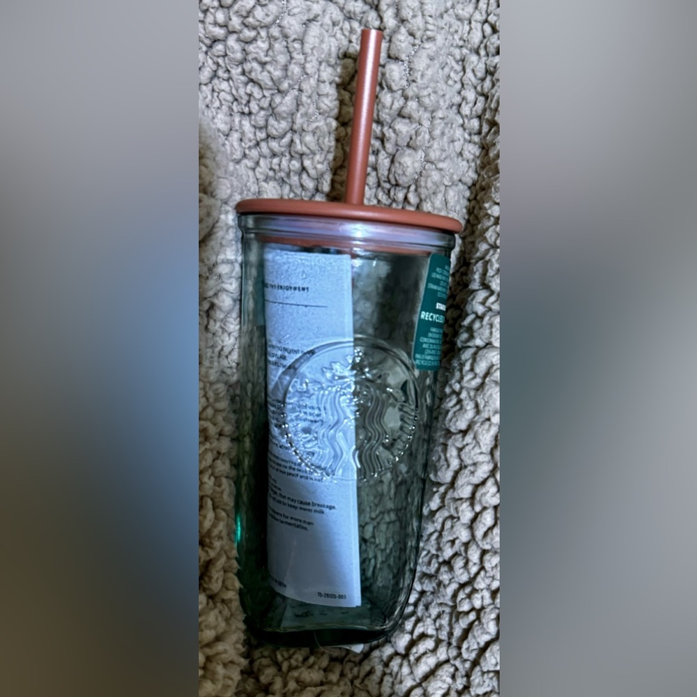 Starbucks new recycled glass cold cup Terracota lid and straw
